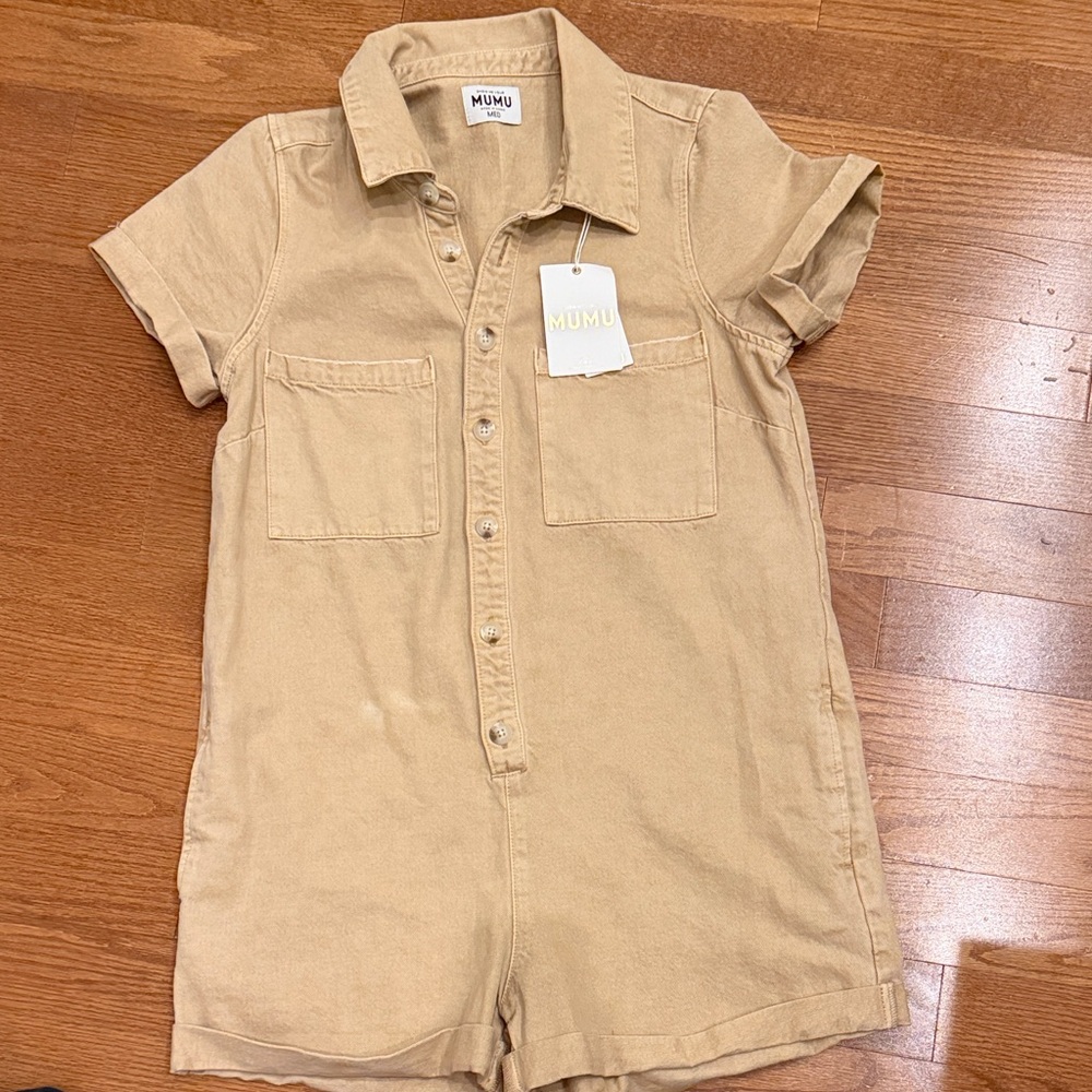 NWT Show Me Your Mumu Tan Short Sleeve Romper Medium